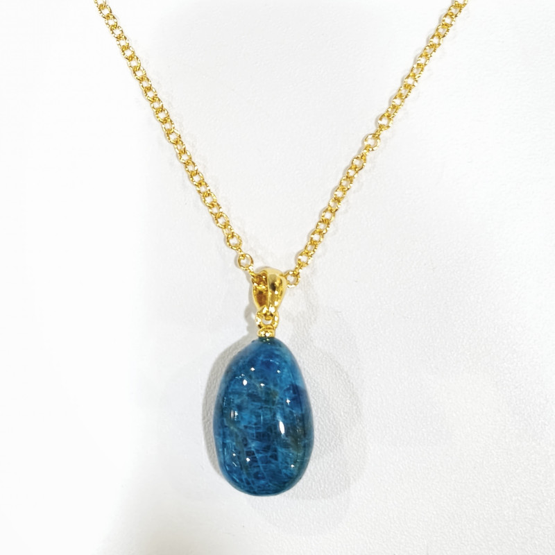 Pendentif Apatite avec Chaîne Acier Inox Plaqué Or 44 cm + 6 cm
