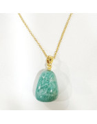 Pendentif Amazonite avec Chaîne Acier Inox Plaqué Or 44 cm + 6 cm