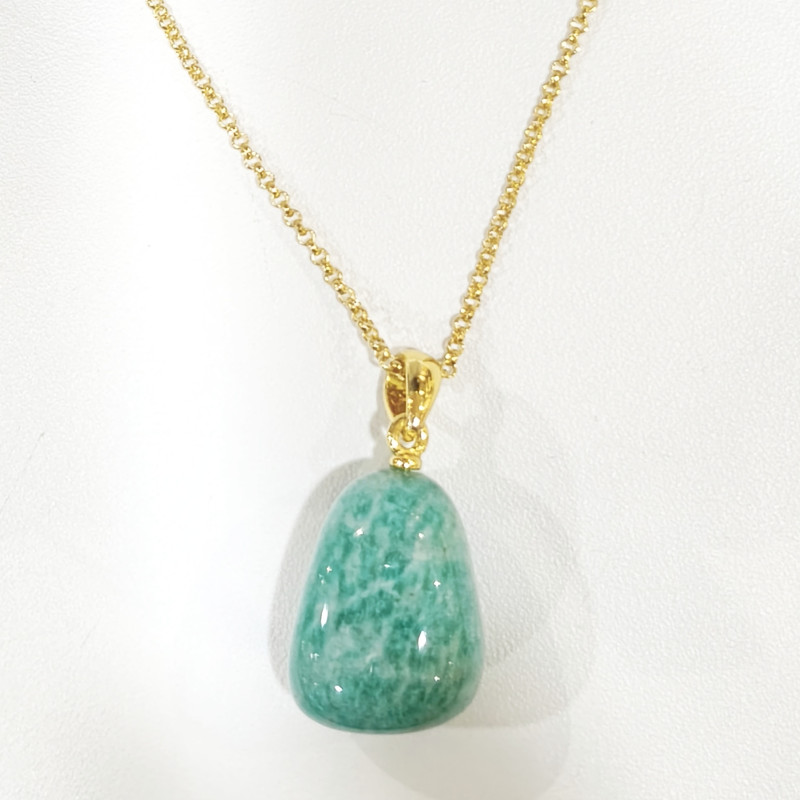 Pendentif Amazonite avec Chaîne Acier Inox Plaqué Or 44 cm + 6 cm