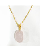 Pendentif Quartz Rose avec Chaîne Acier Inox Plaqué Or 44 cm + 6 cm