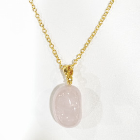 Pendentif Quartz Rose avec Chaîne Acier Inox Plaqué Or 44 cm + 6 cm