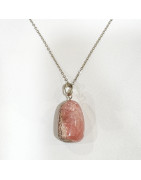 Pendentif Rhodochrosite avec Chaîne Acier Inox Plaqué Or 44 cm + 6 cm