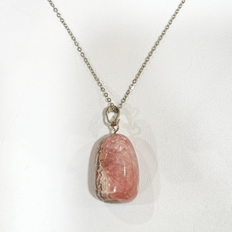 Pendentif Rhodochrosite avec Chaîne Acier Inox Plaqué Or 44 cm + 6 cm