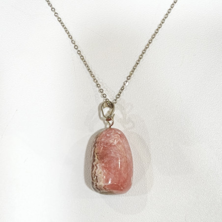 Pendentif Rhodochrosite avec Chaîne Acier Inox Plaqué Or 44 cm + 6 cm