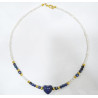 Collier Lapis-Lazuli Cœur Perles Eau Douce  Insert Plaqué or 40 cm