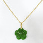 Pendentif Jade Néphrite Fleur avec Chaîne Acier Inox Plaqué Or 44 cm + 6 cm