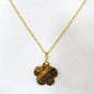 Pendentif Œil de Tigre Fleur avec Chaîne Acier Inox Plaqué Or 44 cm + 6 cm