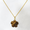 Pendentif Œil de Tigre Fleur avec Chaîne Acier Inox Plaqué Or 44 cm + 6 cm