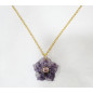 Pendentif Améthyste Fleur et Tourmaline Rose avec Chaîne Acier Inox Plaqué Or 44 cm + 6 cm