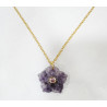 Pendentif Améthyste Fleur et Tourmaline Rose avec Chaîne Acier Inox Plaqué Or 44 cm + 6 cm