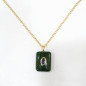 Pendentif Malachite et Améthyste Rectangle avec Chaîne Acier Inox Plaqué Or 44 cm + 6 cm