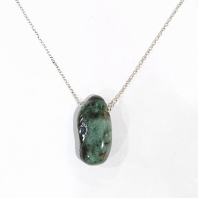 Pendentif Emeraude Brute Polie avec Chaîne Acier Inox 42 + 7 cm