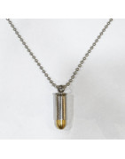 Pendentif Balle de Revolver 9mm Tête Dévissable avec Chaîne Acier Inox 50 cm