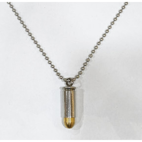 Pendentif Balle de Revolver 9mm Tête Dévissable avec Chaîne Acier Inox 50 cm
