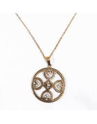 Pendentif Kalevala Koru Viking Diamètre 3 cm avec Chaîne Acier Inox Plaqué or Rose 60 + 10 cm