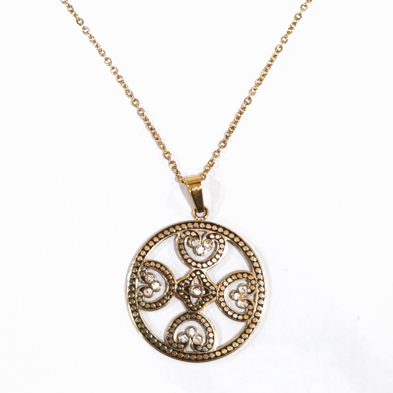 Pendentif Kalevala Koru Viking Diamètre 3 cm avec Chaîne Acier Inox Plaqué or Rose 60 + 10 cm