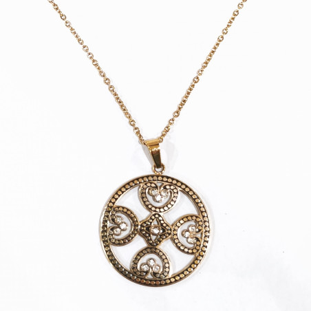 Pendentif Kalevala Koru Viking Diamètre 3 cm avec Chaîne Acier Inox Plaqué or Rose 60 + 10 cm