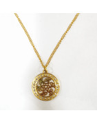 Pendentif Rosace Urban Art Diamètre 2 cm avec Chaîne Acier Inox Plaqué or 40 + 5 cm