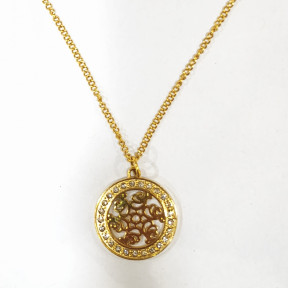 Pendentif Rosace Urban Art Diamètre 2 cm avec Chaîne Acier Inox Plaqué or 40 + 5 cm