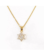 Pendentif Zirconium Etoile avec Chaîne Acier Inox Plaqué or 44 cm