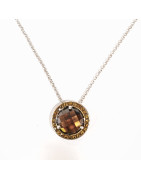 Pendentif Zirconium Facetté Rond avec Chaîne Acier Inox 42 + 7 cm