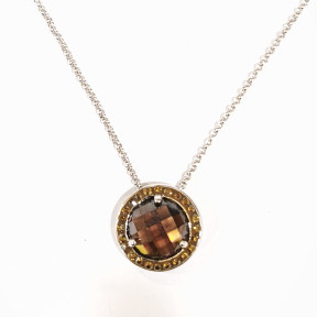 Pendentif Zirconium Facetté Rond avec Chaîne Acier Inox 42 + 7 cm