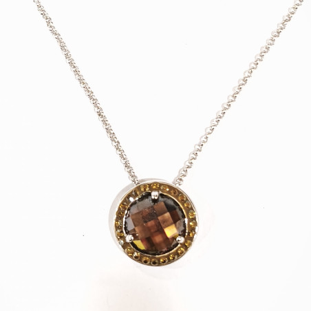 Pendentif Zirconium Facetté Rond avec Chaîne Acier Inox 42 + 7 cm