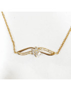 Collier Zirconium Fleur Acier Inox Plaqué Or 42 cm