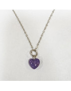Pendentif Améthyste Cœur avec Chaîne Acier Inox 44 cm
