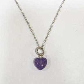 Pendentif Améthyste Cœur avec Chaîne Acier Inox 44 cm