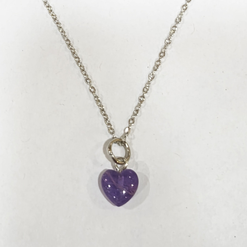 Pendentif Améthyste Cœur avec Chaîne Acier Inox 44 cm