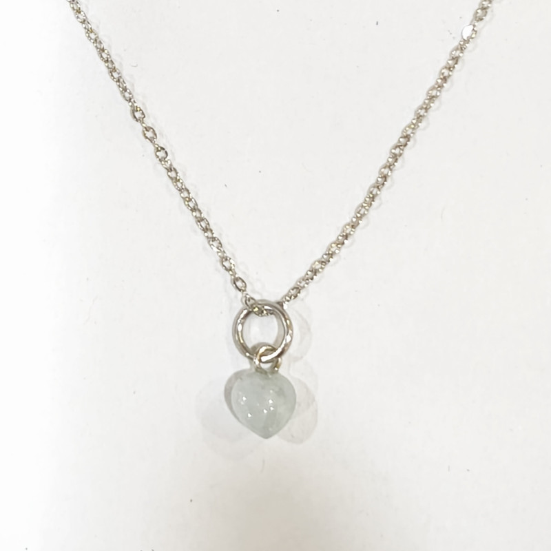 Pendentif Aigue Marine Cœur avec Chaîne Acier Inox 44 cm