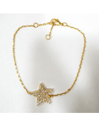 Bracelet Zirconium Etoile Acier Inox Plaqué or 14 cm