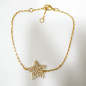 Bracelet Zirconium Etoile Acier Inox Plaqué or 14 cm
