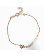 Bracelet Zirconium Cœur Acier Inox Plaqué or Rose 14 + 3 cm