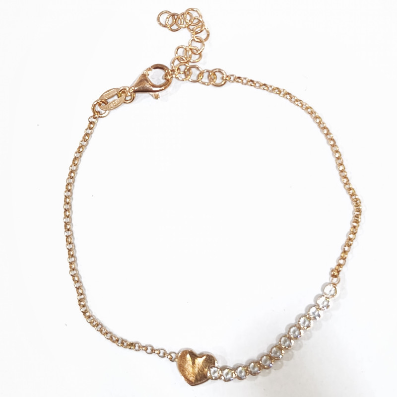 Bracelet Zirconium Cœur Acier Inox Plaqué or Rose 14 + 3 cm