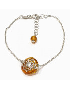 Bracelet Ambre Baltique Fleur Argent 925 avec Fermoir 18 + 3 cm