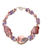 Collier Jaspe Mokaïte Améthyste Rhodonite Rhodochrosite Quartz Rose 42 cm avec Insert et fermoir Argent 925