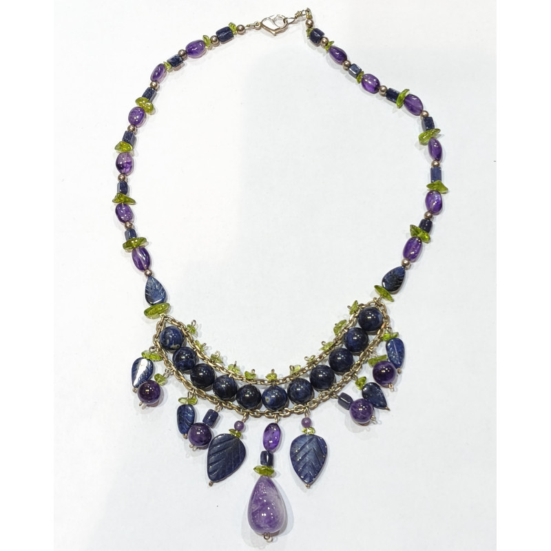 Collier Sodalite Améthyste et Péridot Argent 925 54 cm