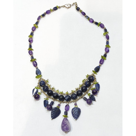 Collier Sodalite Améthyste et Péridot Argent 925 54 cm