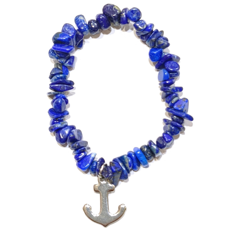 Bracelet Lapis-Lazuli Baroque avec insert Ancre de Marine
