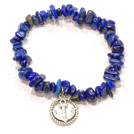 Bracelet Lapis-Lazuli Baroque avec insert Ancre de Marine