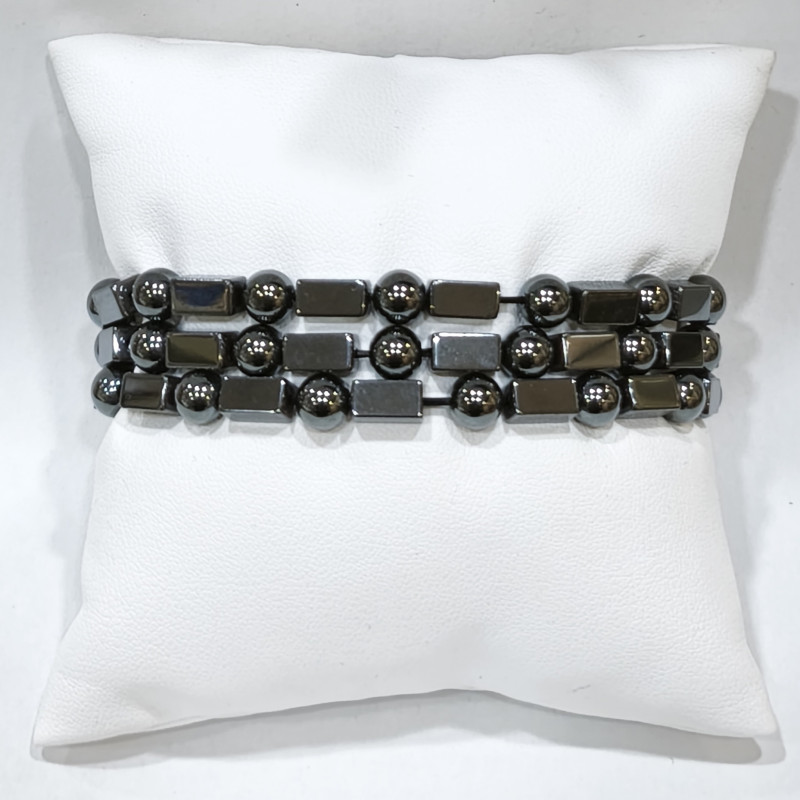 Bracelet Hématite Petits Rectangles et Pierres Rondes 6 mm