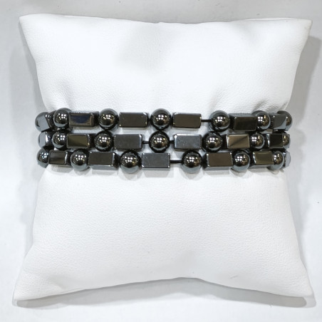Bracelet Hématite Petits Rectangles et Pierres Rondes 6 mm