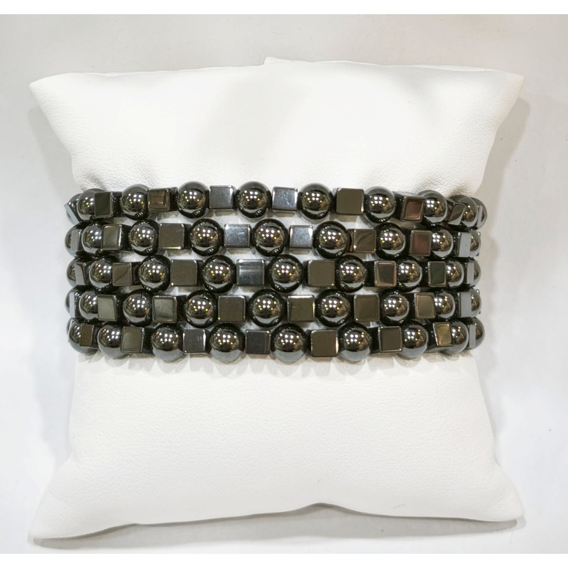 Bracelet Hématite Petits Cubes et Pierres Rondes 6 mm