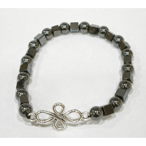 Bracelet Hématite Petits Cubes et Pierres Rondes 6 mm avec Nœud de Sorcière