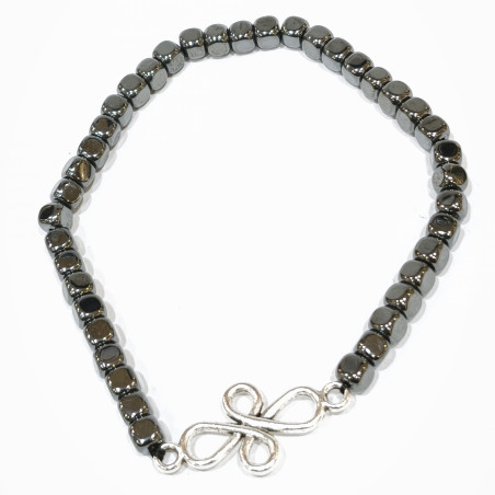 Bracelet Hématite Mini Cubes avec Nœud de Sorcière