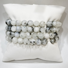 Bracelet Pierre de Lune Blanche Tachetée Pierres Rondes 8 mm