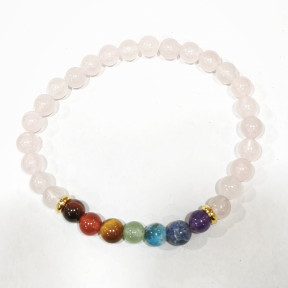 Bracelet Quartz Rose 7 Chakras Pierres Rondes 6mm