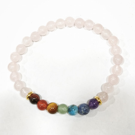 Bracelet Quartz Rose 7 Chakras Pierres Rondes 6mm